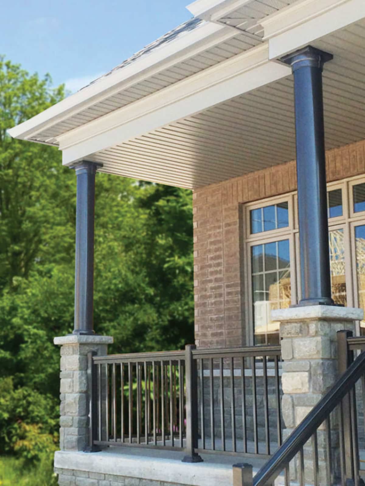 Black Aluminium Railings & Posts On Front Porch